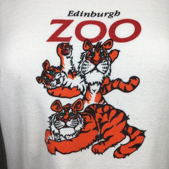 Vintage 80’s Edinburg Zoo Tee Cute Tigers - Picture 3 of 11
